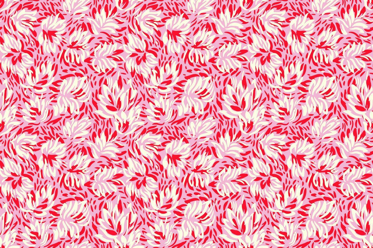 Seamless floral pattern with abstract hand drawn petals in shades of pink, red, and white. The expressive brushstroke texture adds a modern and artistic touch, perfect for textiles, packaging vector