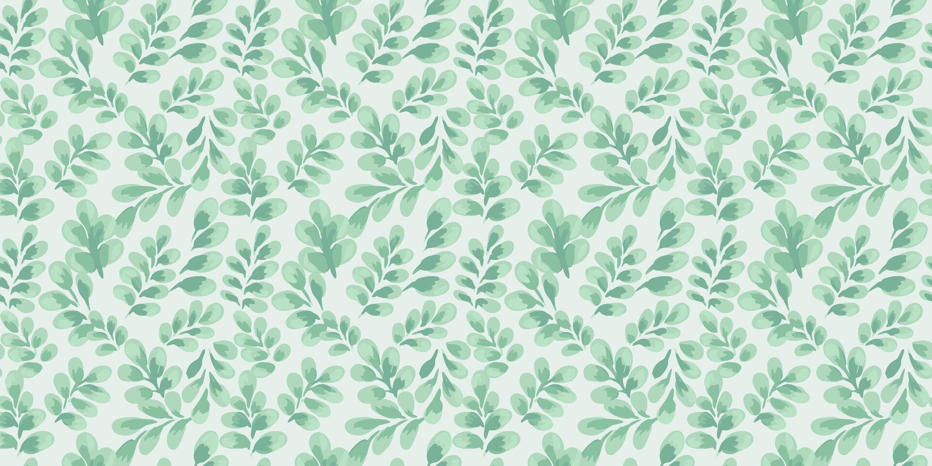 Seamless pattern with hand painted watercolor leaves in pastel mint, green tones on a light background. Organic botanical style for textiles, wallpapers, packaging, modern design vector