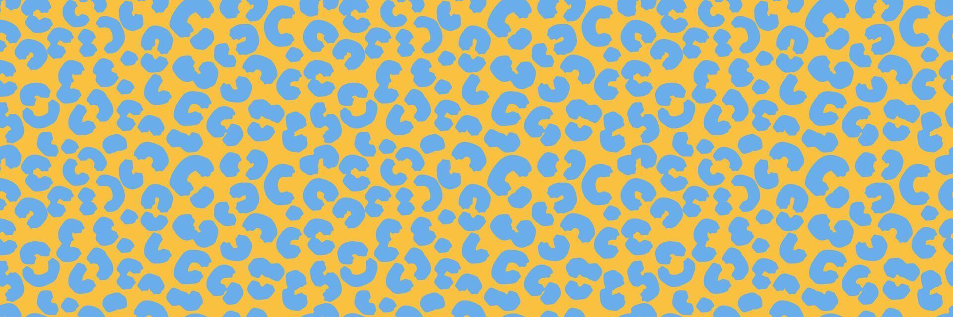 Seamless pattern with abstract blue leopard spots on a vivid yellow background. Bold and playful animal print design for fashion, kids wear, textiles vector