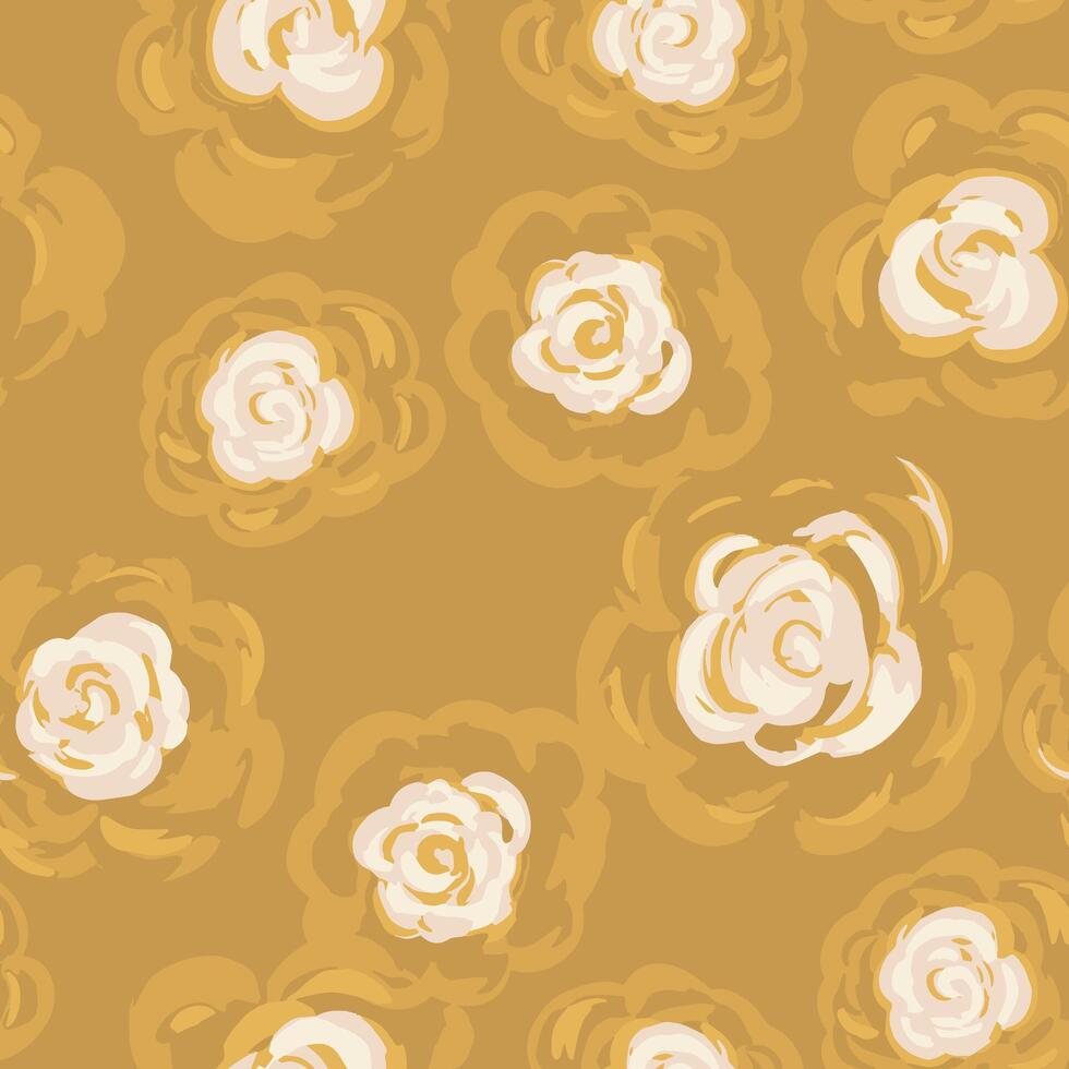 Seamless pattern with abstract hand painted peony flowers in mustard yellow tones. Ideal for romantic textiles, wedding designs, feminine branding, and packaging vector