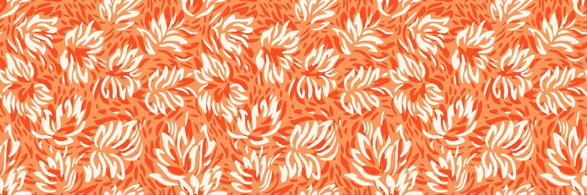 Seamless floral pattern with abstract hand drawn petals in orange and red hues. Aesthetic modern design inspired by nature, perfect for textiles, wallpapers, packaging, branding vector