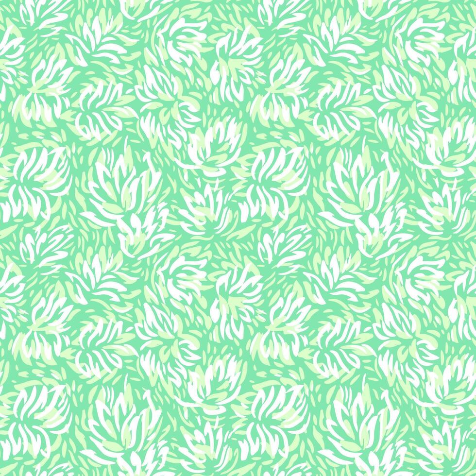 Seamless pattern with abstract white floral shapes on a soft mint green background. Decorative and modern design perfect for textiles, wallpapers, stationery, and fashion prints vector