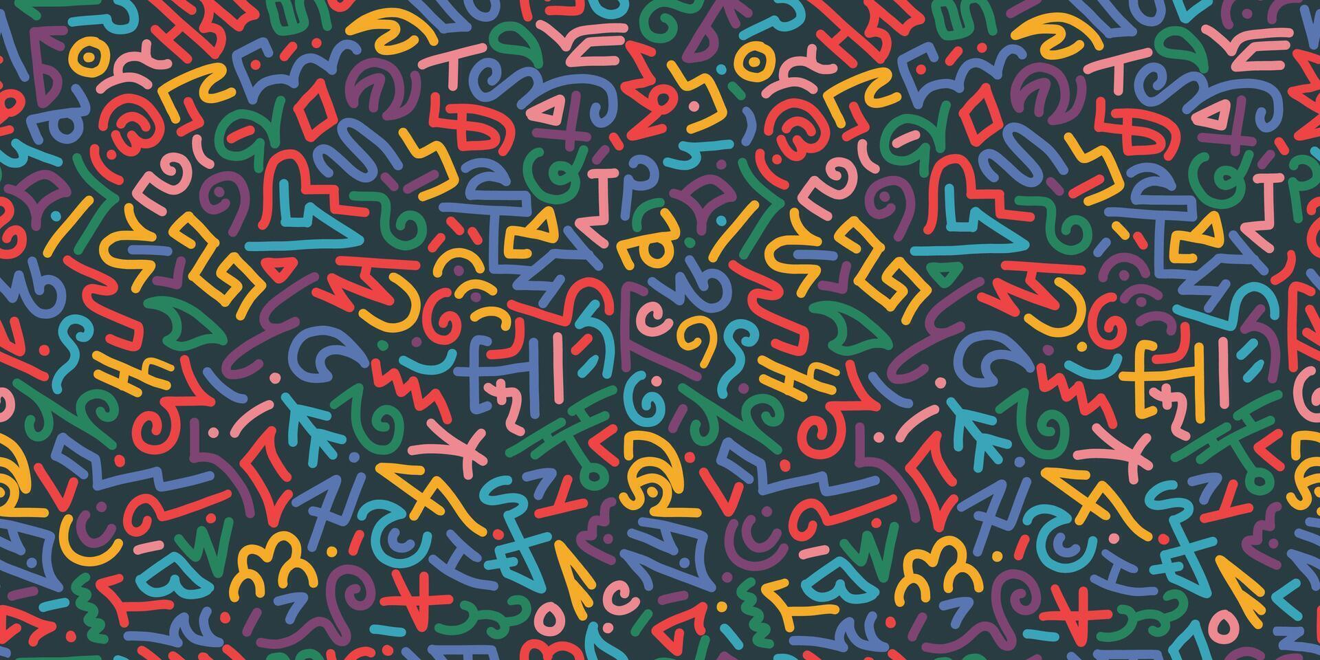 Abstract seamless doodle pattern. Creative abstract style art background with basic colorful shapes. vector