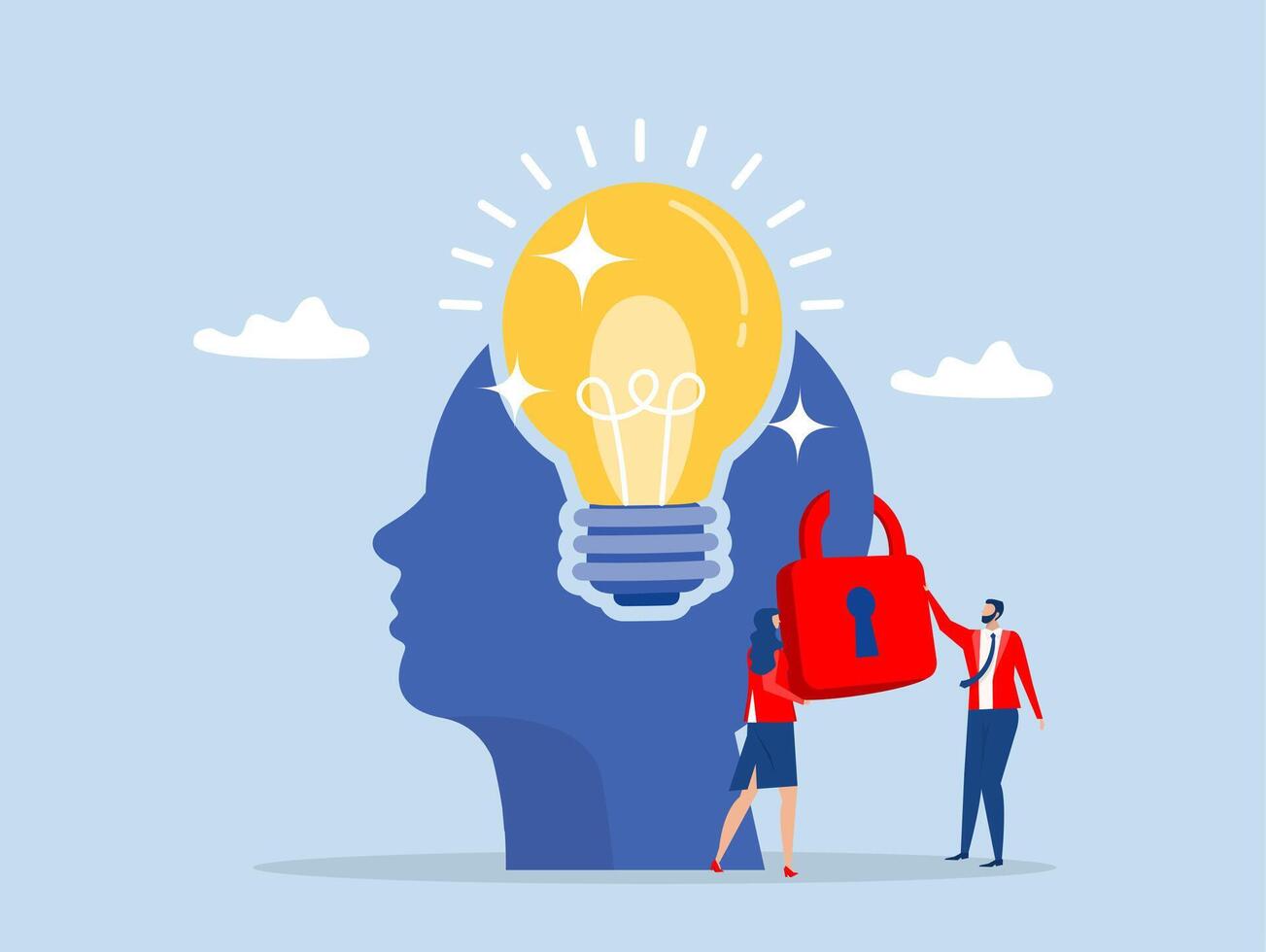 businessman owner standing with light bulb idea locked with copyright vector