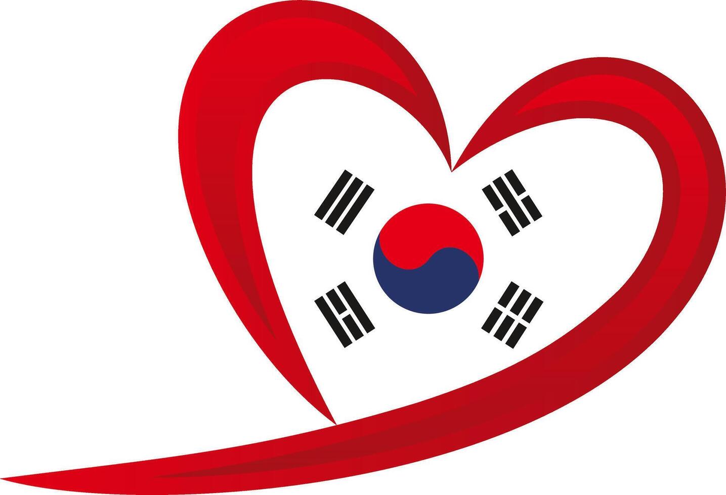 South Korea flag design heart shape line art vector
