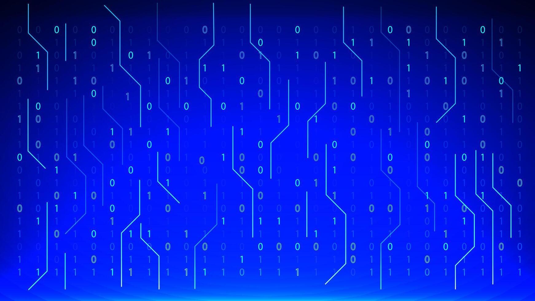 Binary code and circuit lines on a glowing blue digital background, representing futuristic data technology and cyber network systems vector