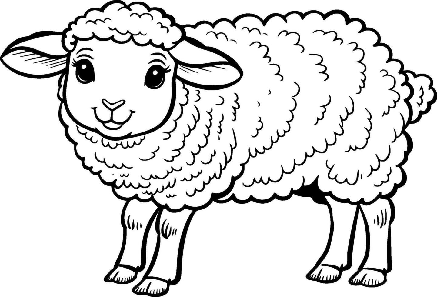 Illustration of a cartoon sheep coloring page. vector