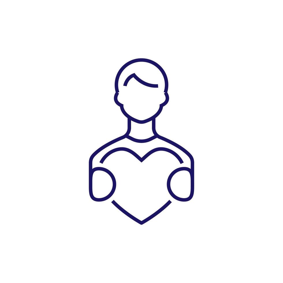 Man with Heart Minimalistic Thin Line Icon for Web and Graphic Design, Apps, Banners, Social Network and Cards vector
