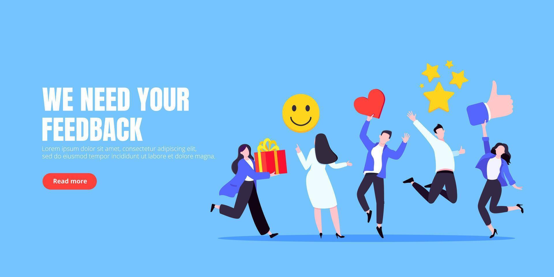 Employee feedback work satisfaction survey concept flat illustration landing page. vector