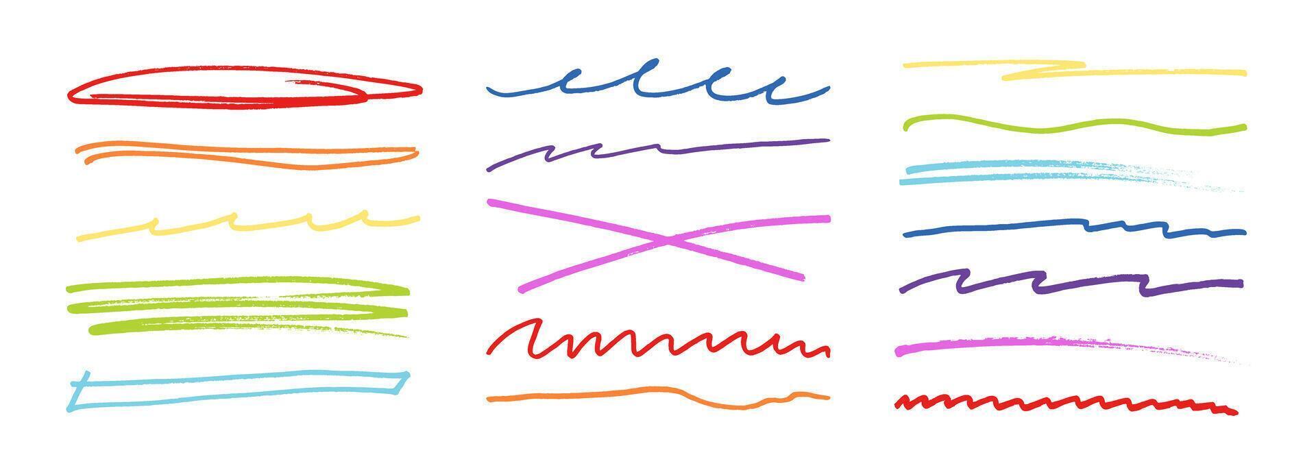 Underline stroke marker felt pen scribbles doodle line set. vector