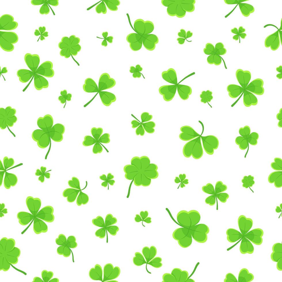 Shamrock or clover leaf flat design green seamless pattern falling leaves on white background illustration. vector