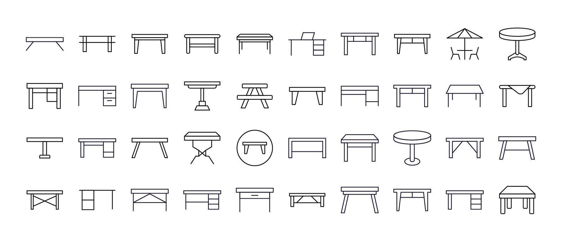 Bundle of Tables Related Line Icons. Outline Signs for Graphic and Web Design, Apps, Adverts, Various Cards vector