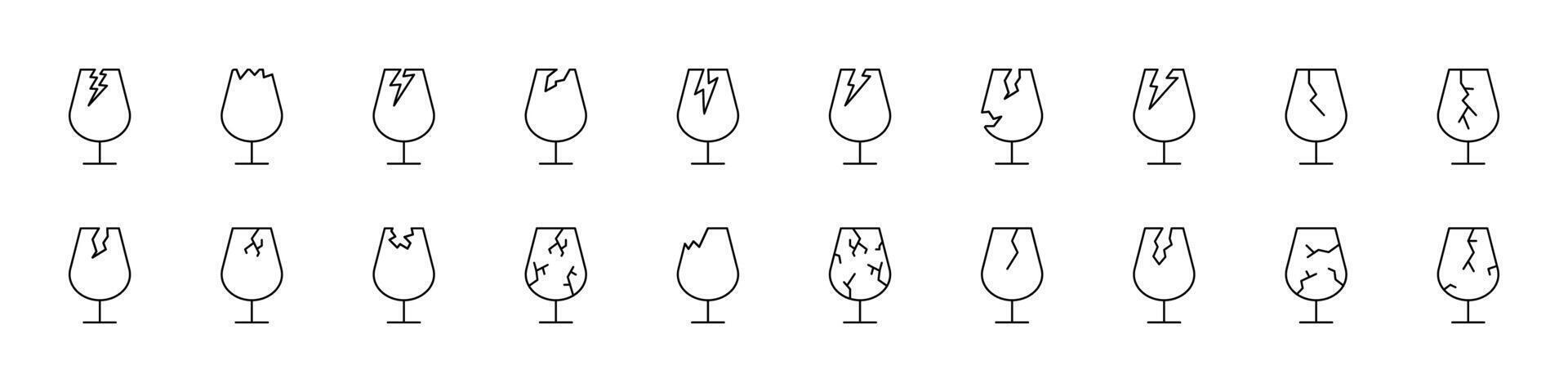 Collection of Broken Glass Related Line Icons. Outline Signs for Graphic and Web Design, Apps, Adverts, Various Cards vector