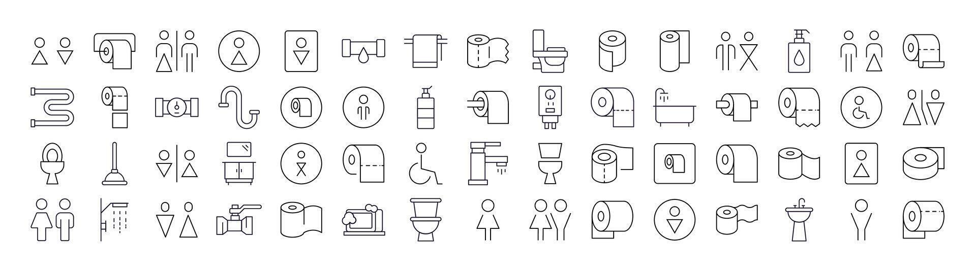 Bathroom and Toilet Line Icon Bundle. Outline Signs for Graphic and Web Design, Apps, Adverts, Various Cards vector