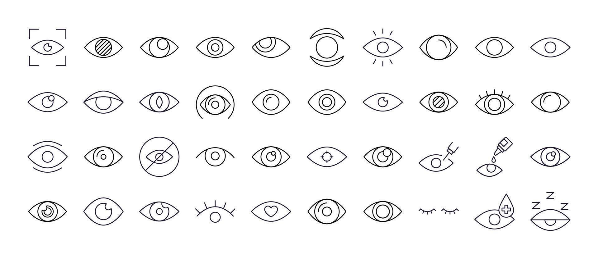 Bundle of Eye Related Line Icons. Outline Signs for Graphic and Web Design, Apps, Adverts, Various Cards vector
