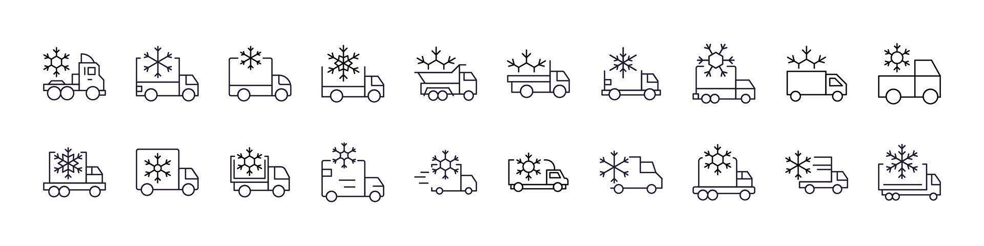 Delivery Truck with Snow Line Icon Pack. Outline Signs for Graphic and Web Design, Apps, Adverts, Various Cards vector