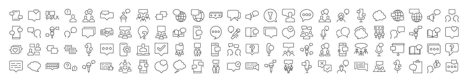 Set of Talking and Dialogue Related Line Icons. Speech Bubble Outline Signs for Graphic and Web Design, Apps, Adverts, Various Cards vector