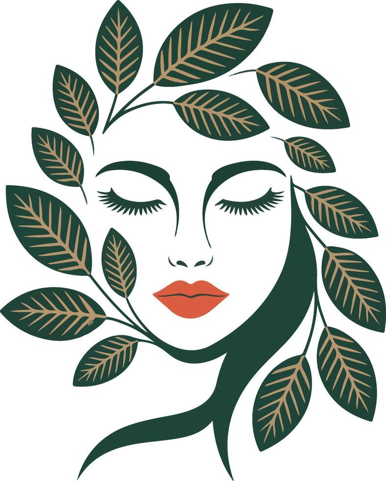 A woman's face with leaves around it vector