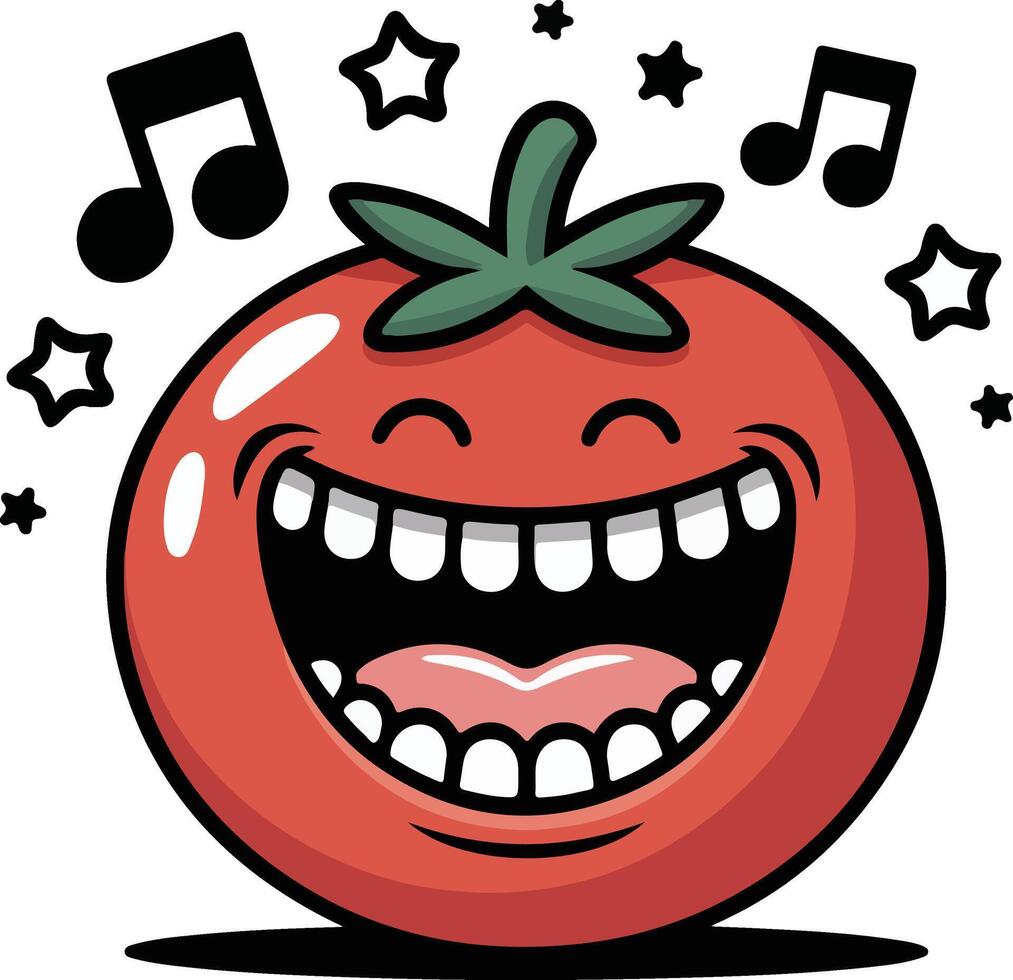 A cartoon tomato with music notes around it vector