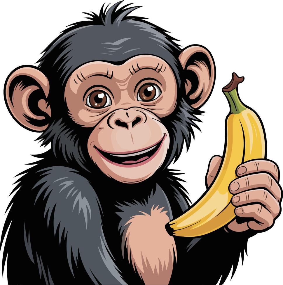 A cartoon chimpanzee holding a banana vector