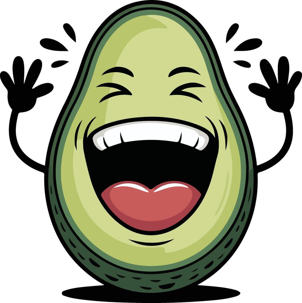 An avocado cartoon character with its hands up vector