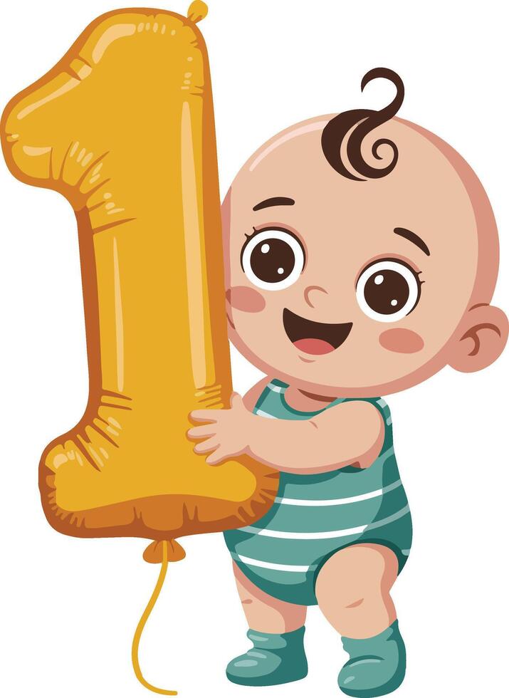 Baby holding a balloon with the number one vector