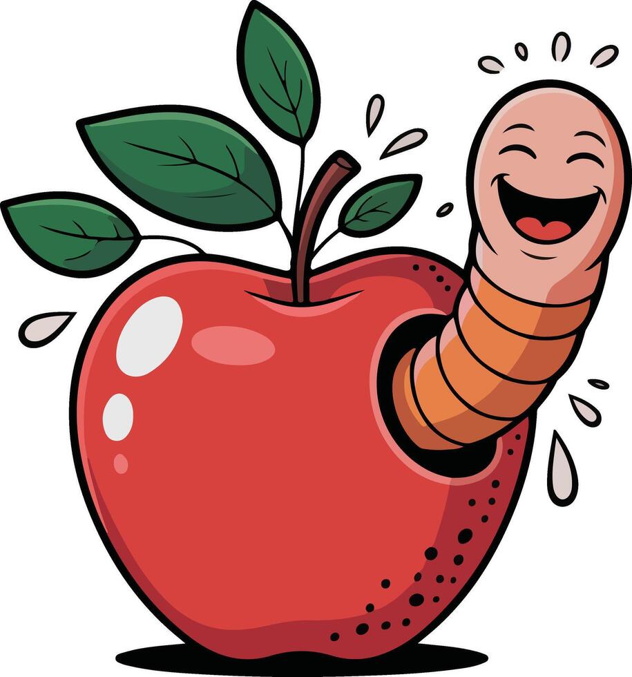 An apple with a worm inside it vector
