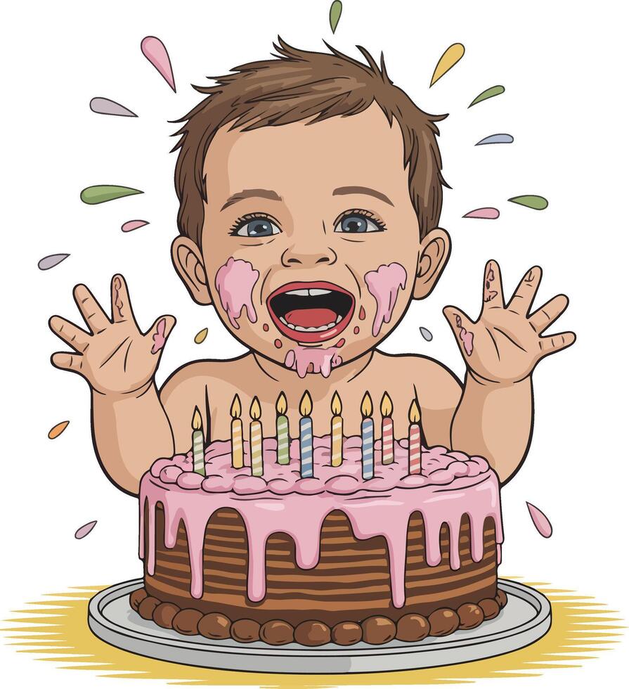 A cartoon baby with cake and candles vector