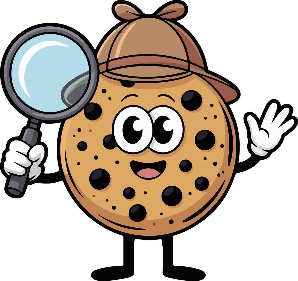 Cookie detective mascot cartoon illustration vector