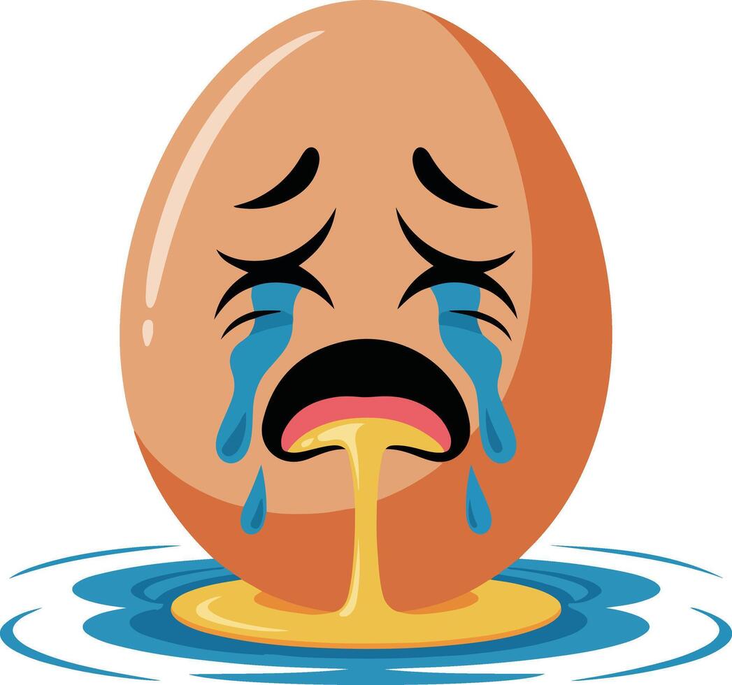 An egg crying with a tear on its face vector