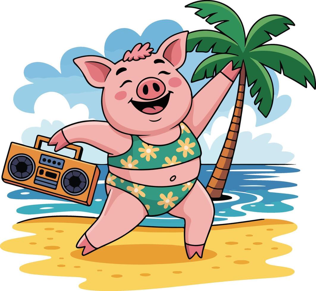 Pig beach party vector