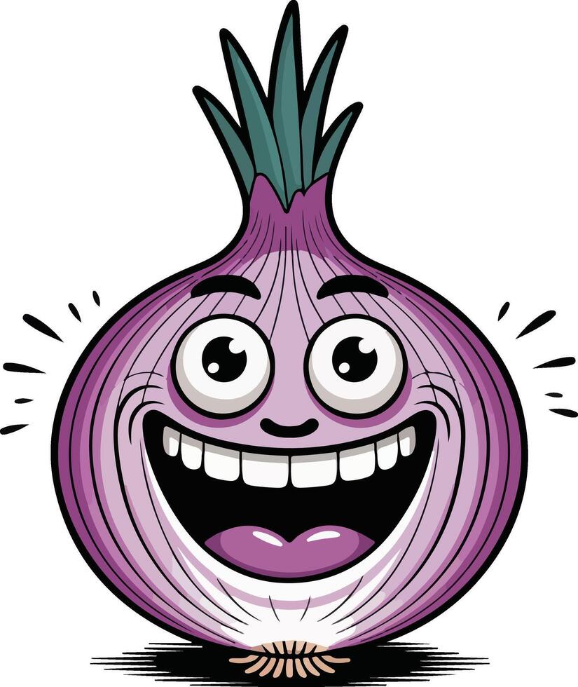 An onion with a big smile and a big tongue vector