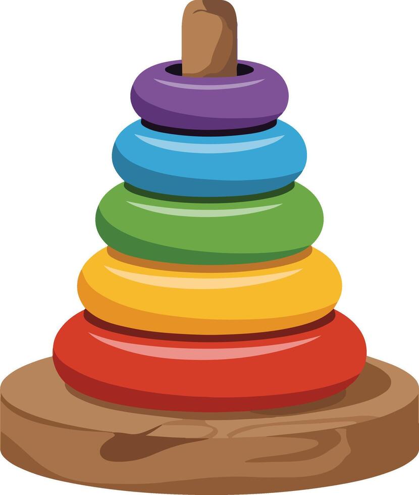 Colorful stack of toys on wooden stand vector