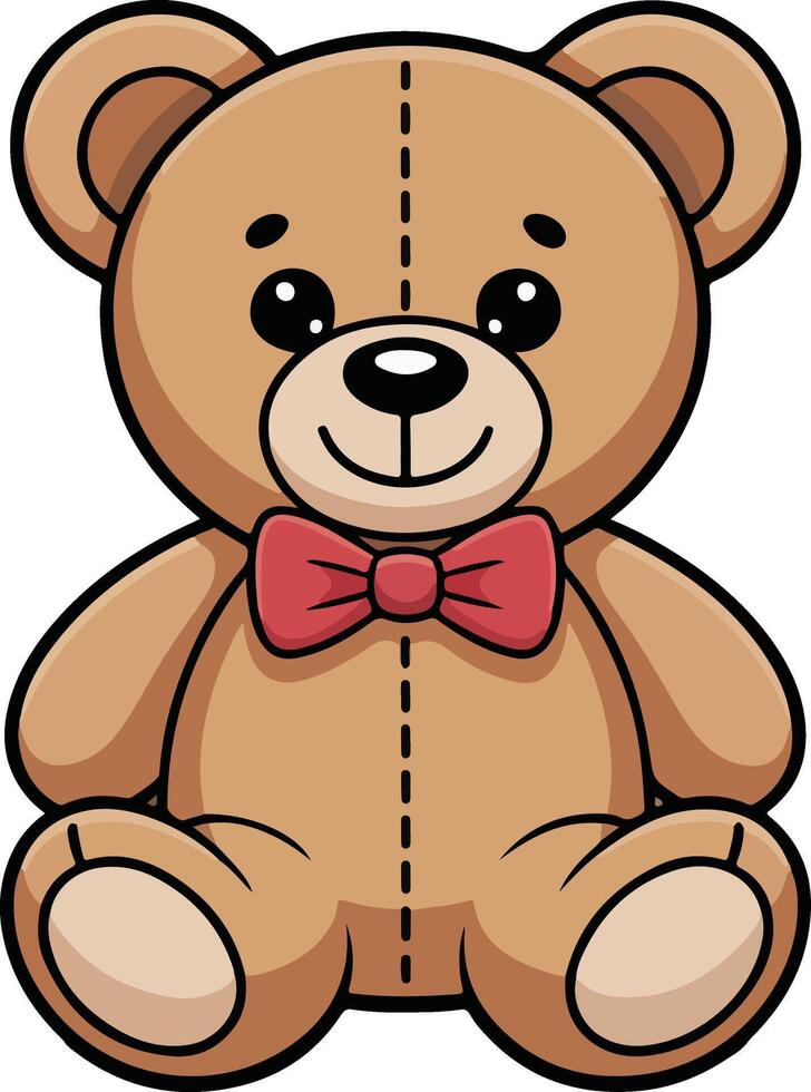 A cartoon brown teddy bear with a red bow tie vector
