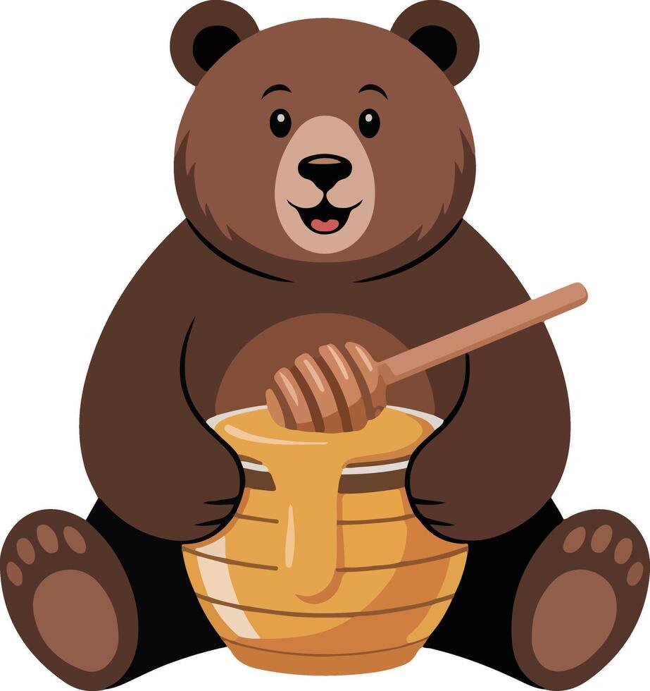 A bear holding a honey pot and a spoon vector