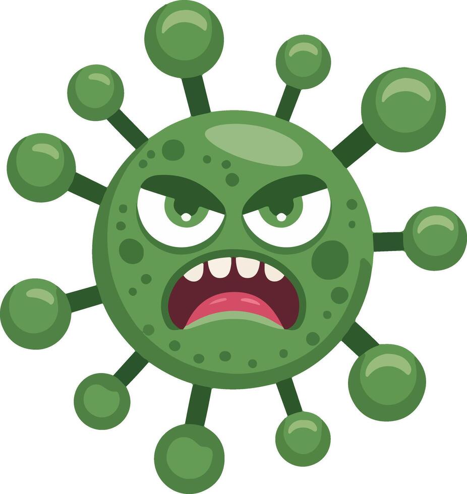 A cartoon green virus with angry eyes vector