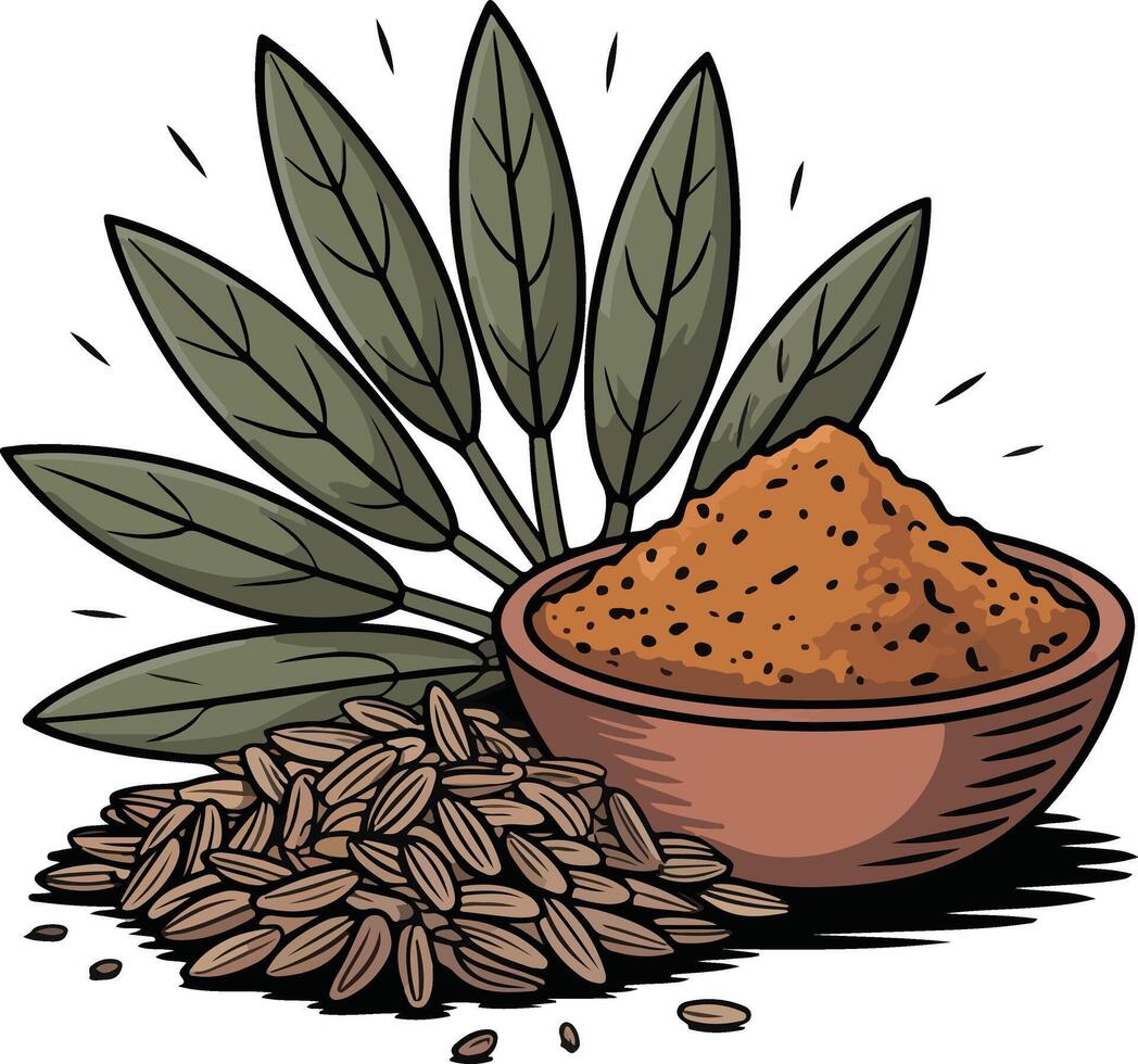 Cinnamon powder and seeds illustration vector