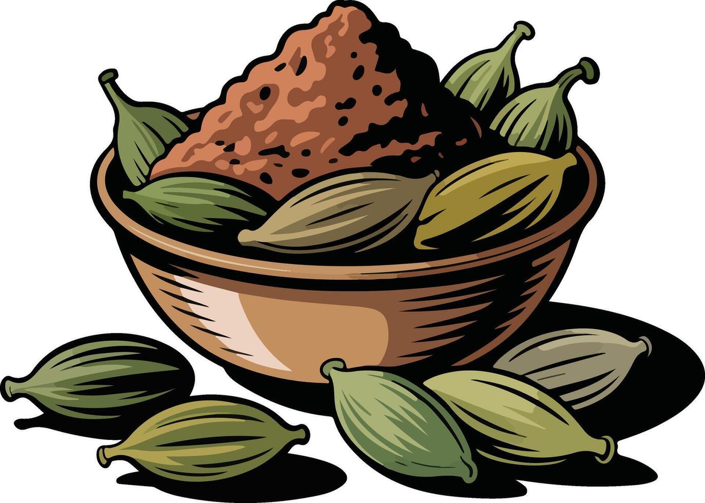 A bowl of spices and seeds vector