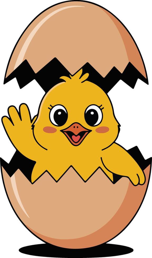 A cartoon chicken in an egg shell vector