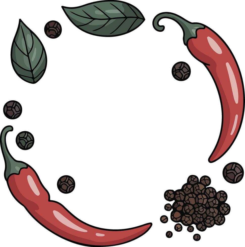 Red chili pepper and leaves illustration vector