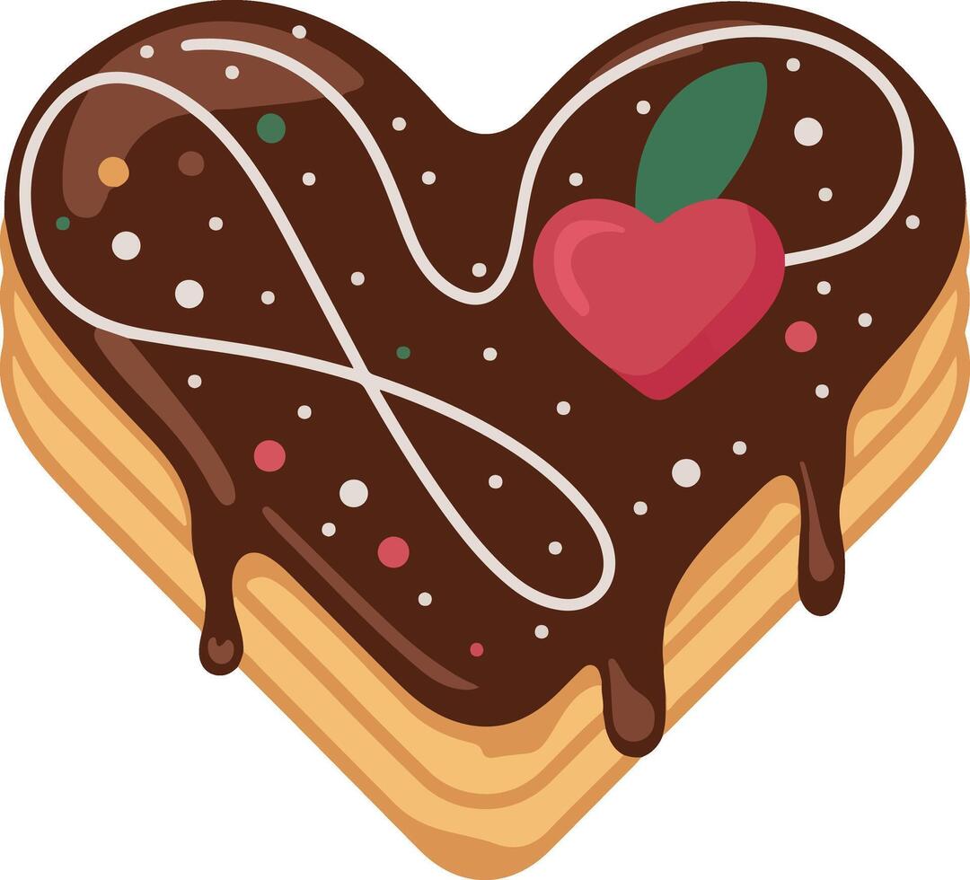 Heart shaped chocolate cake with a cherry on top vector