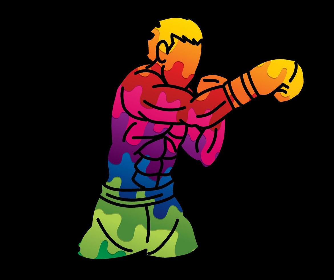 Boxing Sport Kickboxing Boxer Punching Action Cartoon Graphic vector