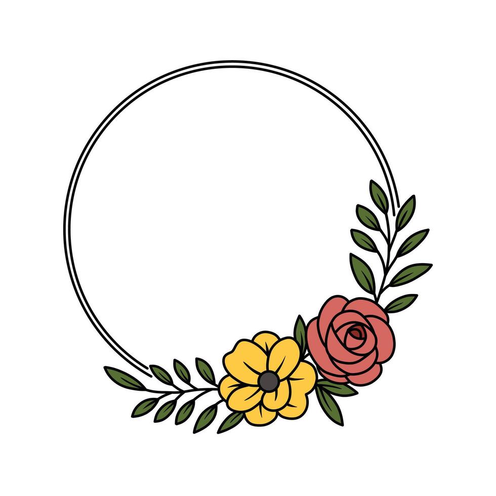 Circular Floral Frame with Yellow and Red Flowers vector