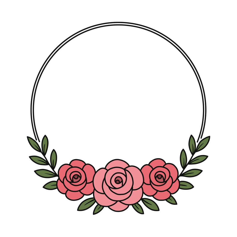 Delicate Circular Floral Wreath with Three Roses vector