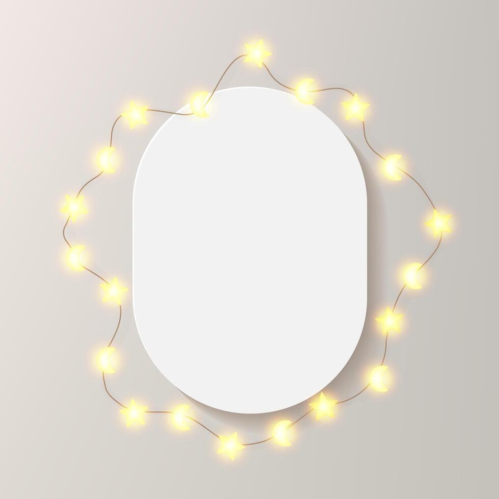 Blank oval frame with star lights vector