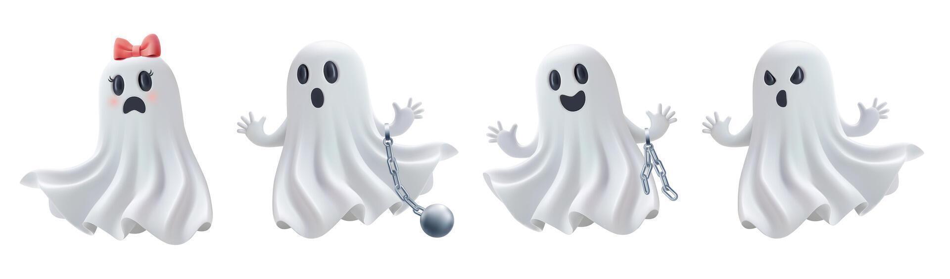 Cartoon ghosts with different emotions vector