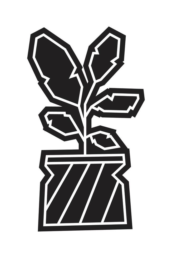Leafy Indoor Plant in Striped Pot Black Filled Icon vector