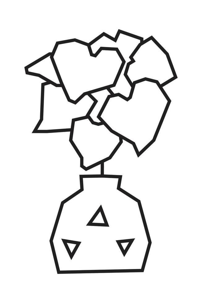Bushy Decorative Plant in Geometric Pot Black Line Art vector