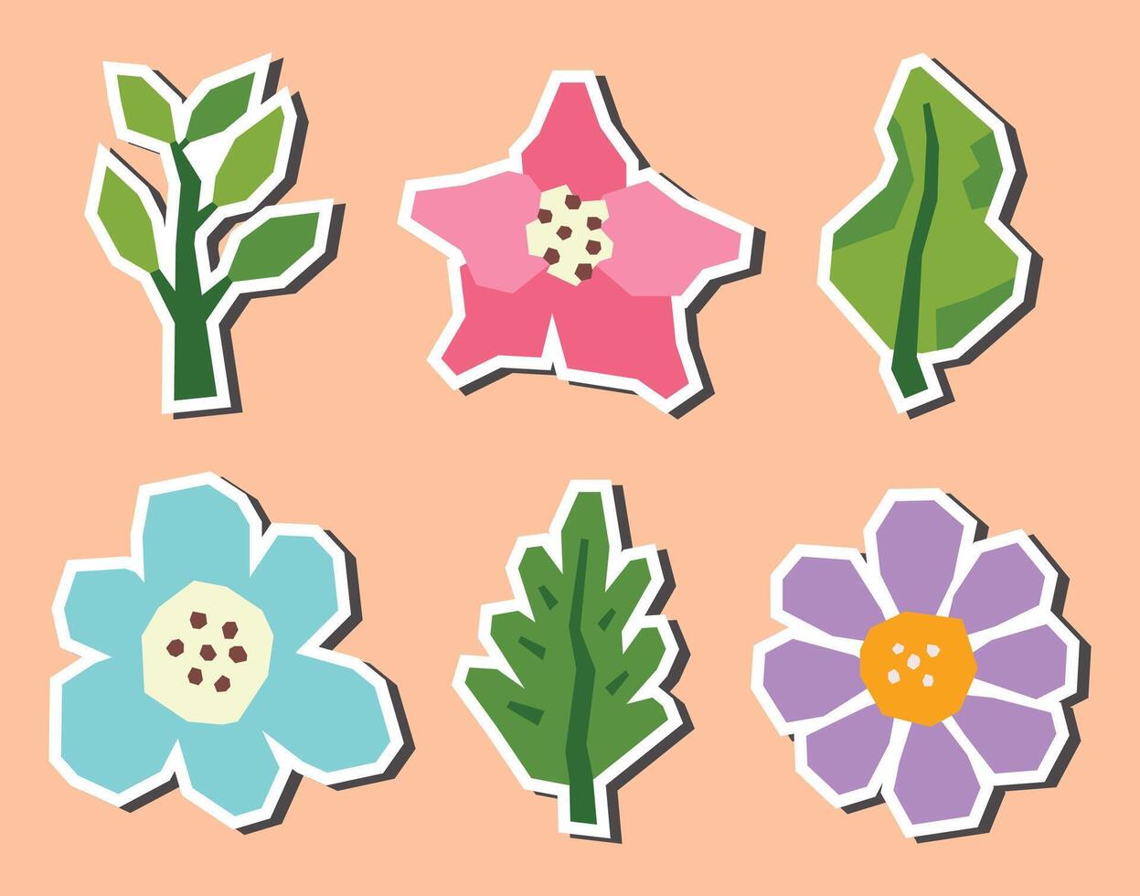 Colorful flowers and leaves illustrations vector
