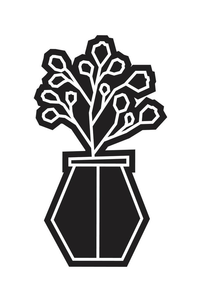Flowering Potted Plant with Berries in Black Filled Icon vector